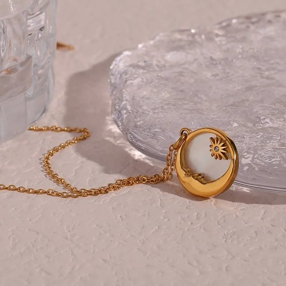 Moon Sun Star Pendant Necklace 18K Gold Plated Stainless Steel - Picture 7 of 7